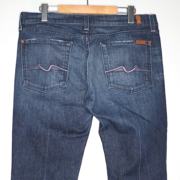 7 For All Mandkind Y2K Low Rise Bootcut Jeans Blue Stretch Denim Pink Stitching - Picture 5 of 11